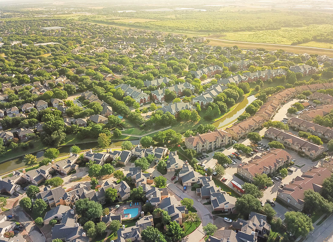 Mansfield, TX - Aerial View of Residential Homes in Texas on a Sunny Day